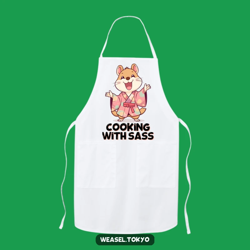 Funny Kawaii Weasel Kimono Apron: Joyful Gestures - Kitchen Fun Gift