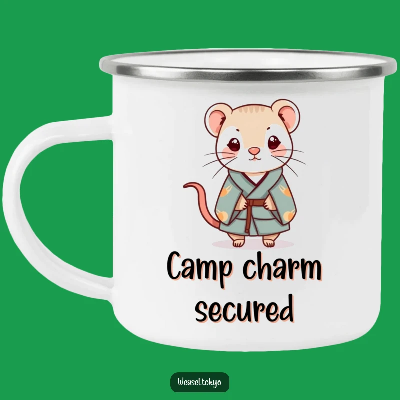 Funny Kawaii Weasel Kimono Camping Mug - Balanced Charm - Outdoor Zen