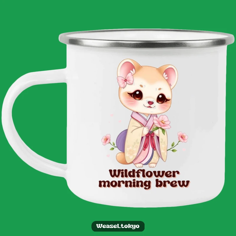 Floral Funny Weasel Kimono Camping Mug for Nature-Inspired Adventures