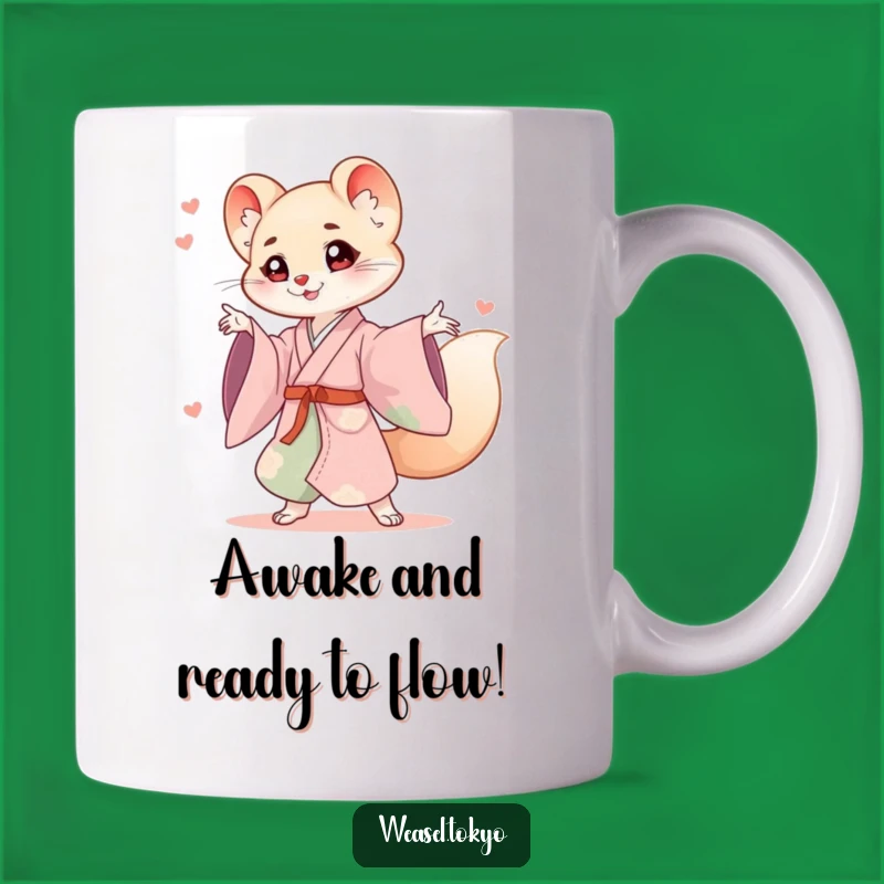 Funny Energetic Weasel Kimono Mug: Dynamic Style and Playful Humor Gift