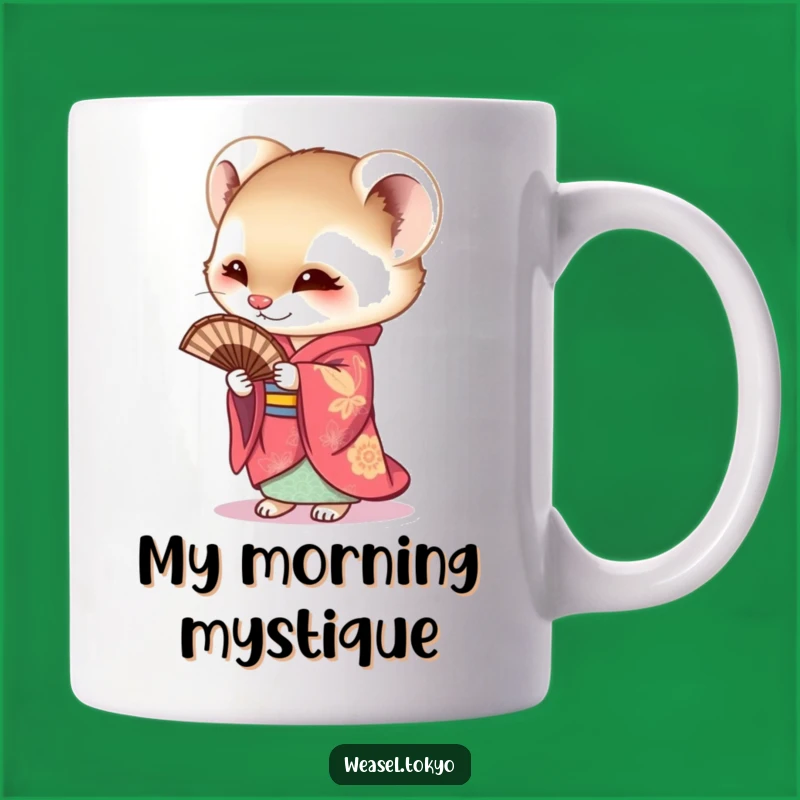 Funny Weasel Kimono Mug: Curious Cartoon Character Gift. Hilarious Japanese-Inspired Drinkware