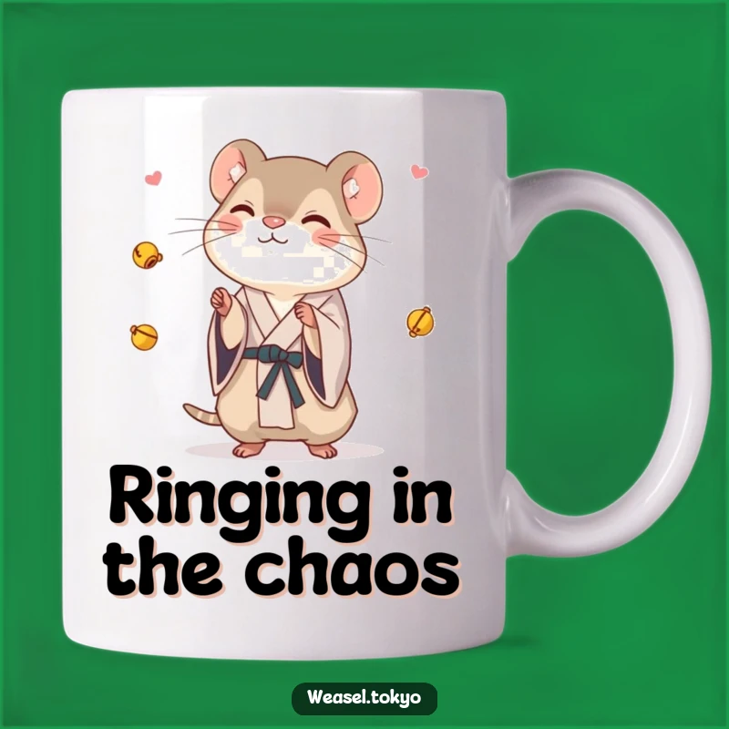 Funny Weasel Juggling Bells Mug: Hilarious Kimono Weasel Gift