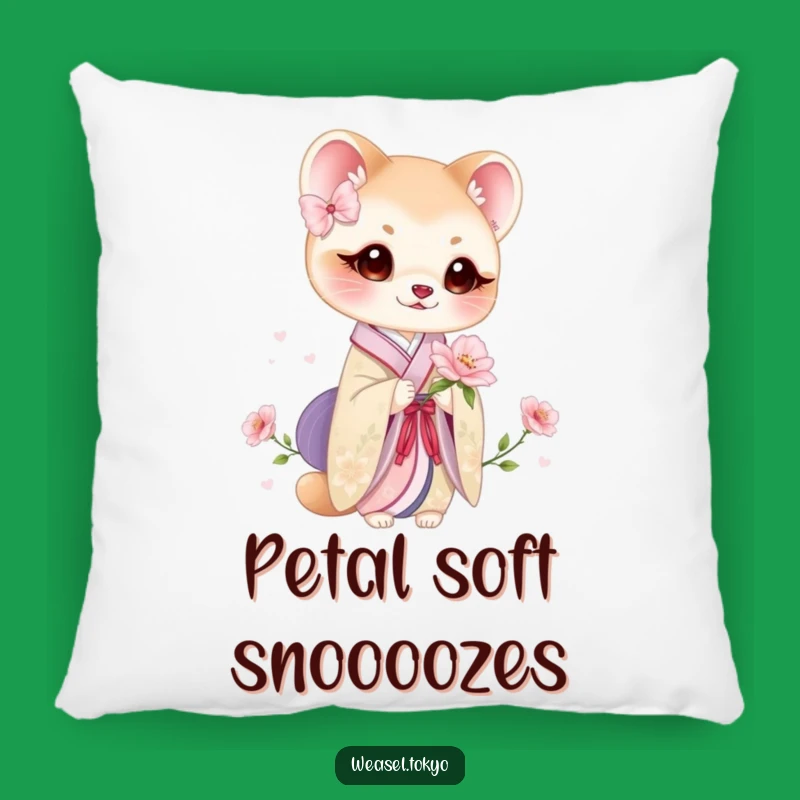 Cozy Funny Weasel Kimono Bloom Pillow: Softness and Floral Grace