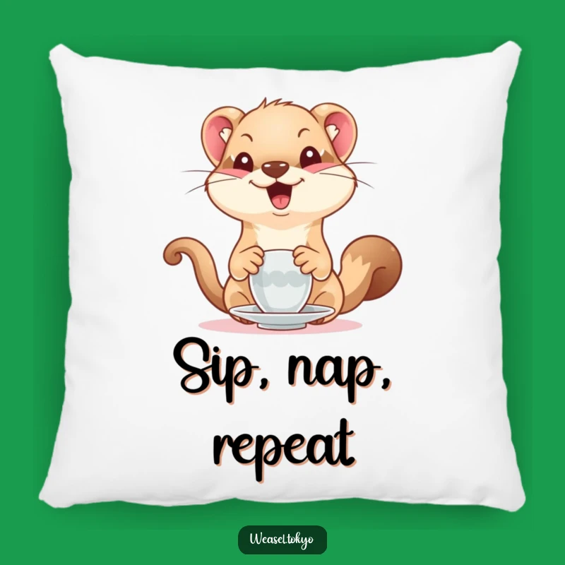 Funny Weasel Tea Party Pillow: Comfy & Hilarious Home Decor Accent