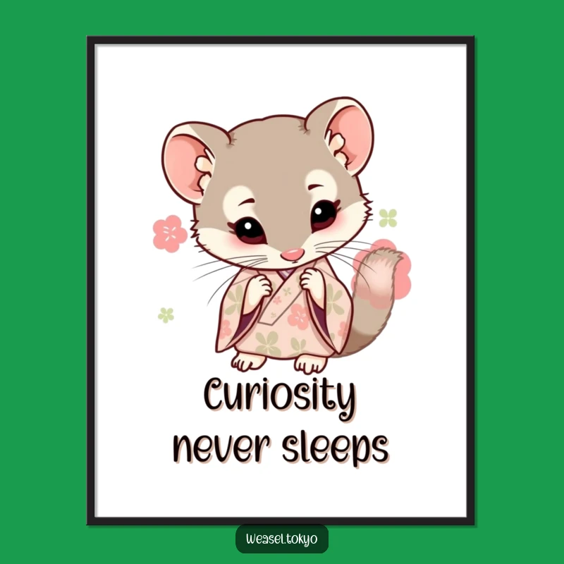Funny Kawaii Weasel Kimono Digital Art - Curious Gaze - Instant Decor