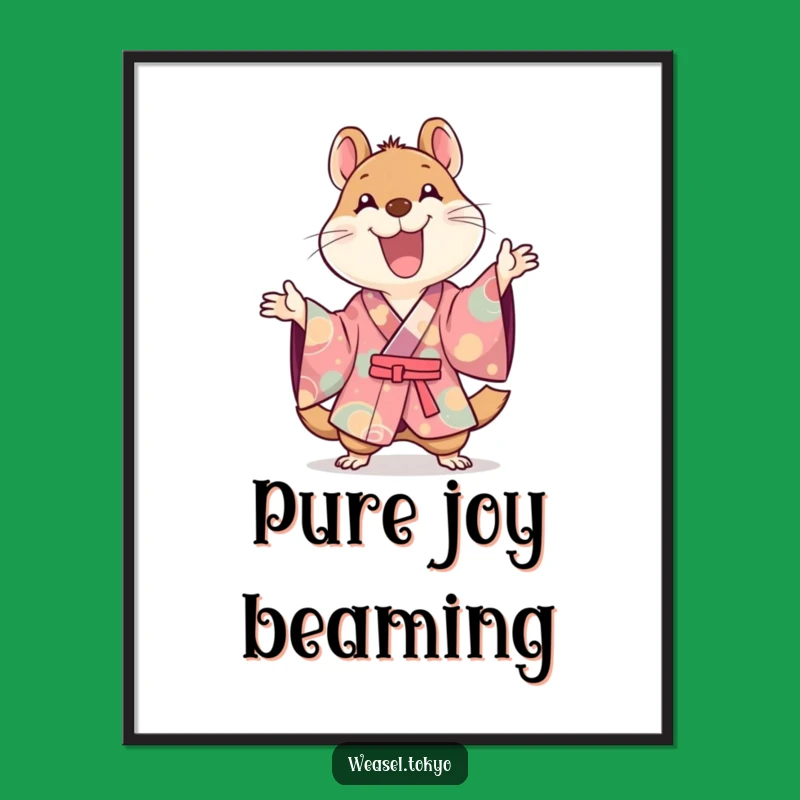 Funny Kawaii Weasel Kimono Digital Art: Joyful Gestures - Instant Decor