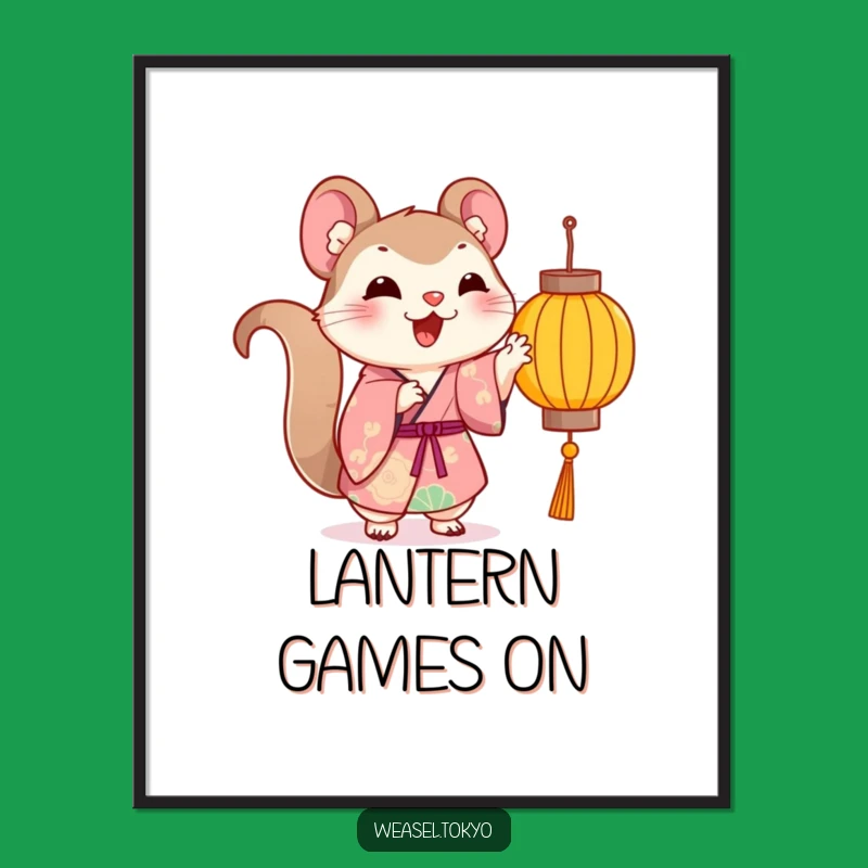 Funny Kawaii Weasel Kimono Digital Art - Playful Lantern - Instant Decor