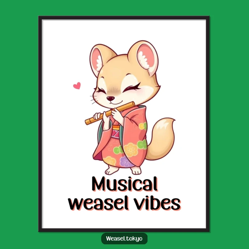 Funny Weasel Flute Player Digital Print: Vibrant Musical Art!