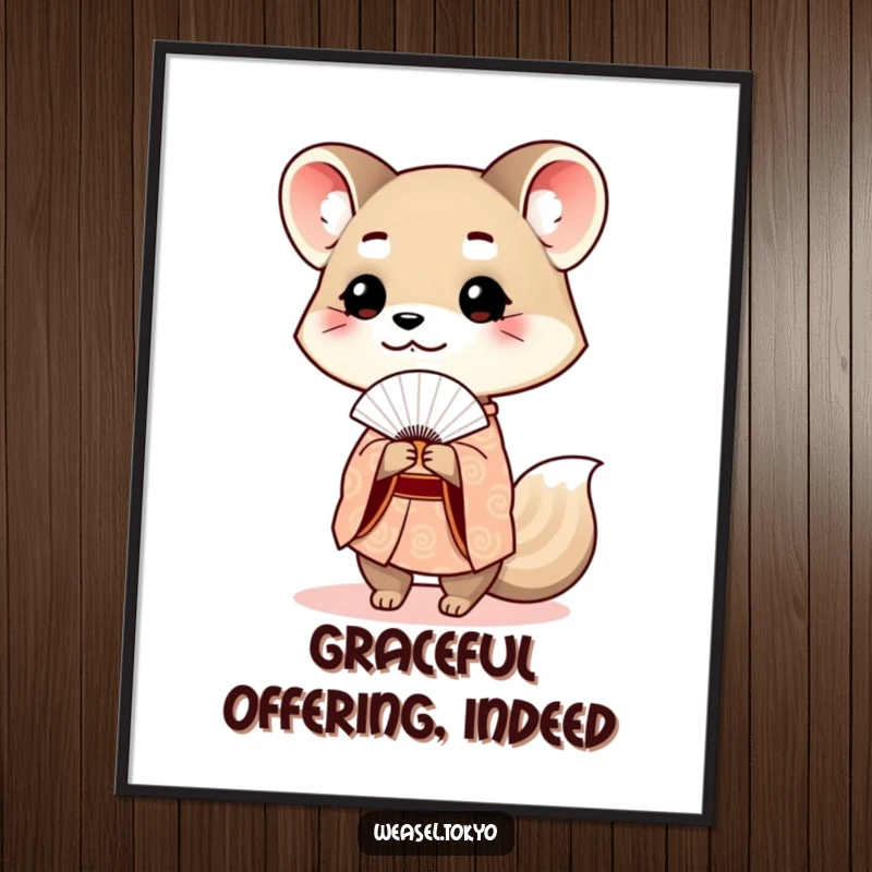 Funny weasel kimono digital art print of a cute weasel in traditional attire politely offering a fan.