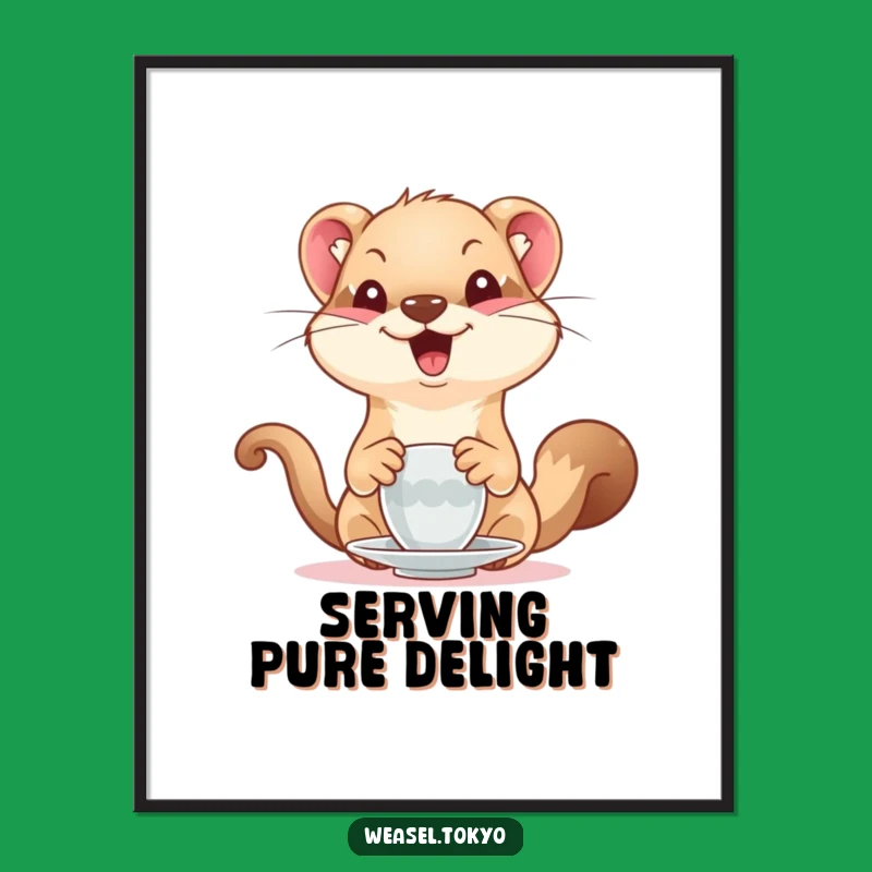 Funny Weasel Tea Time Digital Art: Hilarious Weasel Wall Decor Print