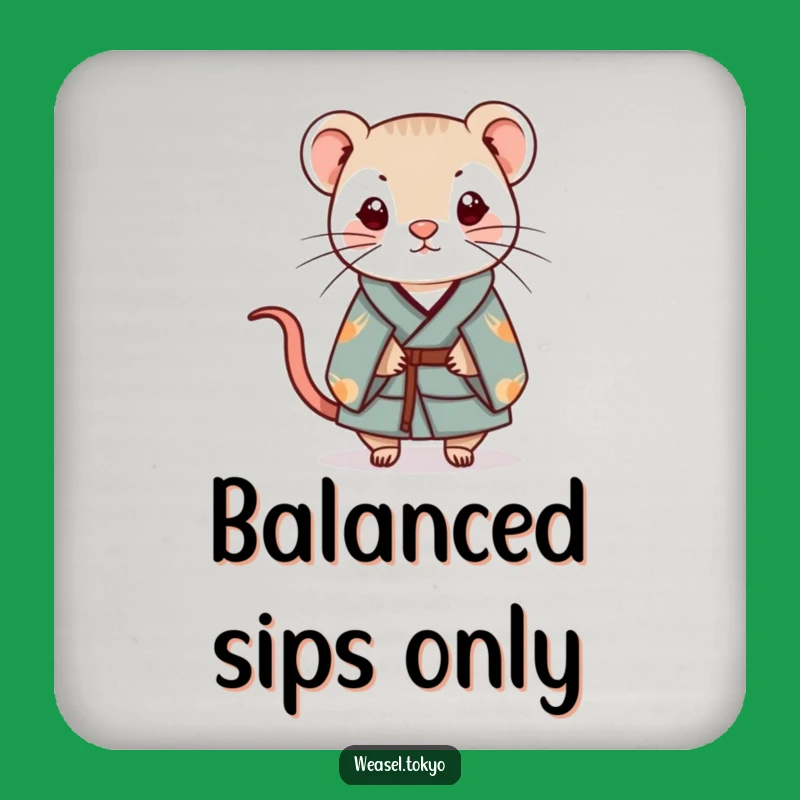 Funny Kawaii Weasel Kimono Coaster - Balanced Charm - Protect Surfaces