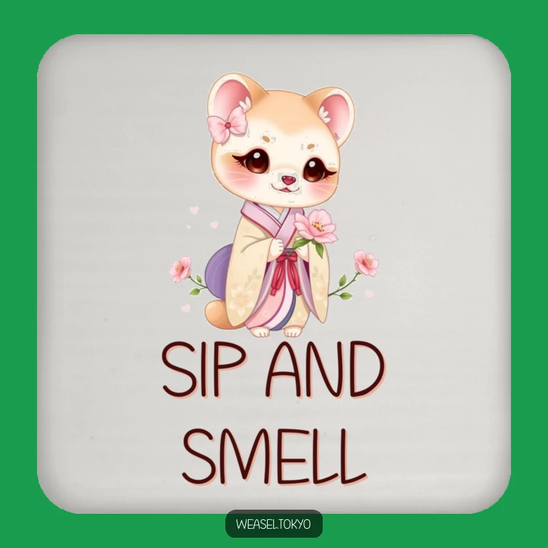Funny Weasel Kimono Bloom Drink Coasters: Protect Surfaces with Floral Art