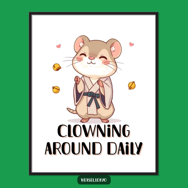 Funny Weasel Juggling Bells Poster: Whimsical Kimono Art