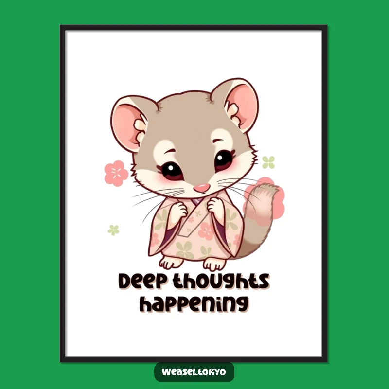 Funny Kawaii Weasel Kimono Poster - Curious Gaze Art - Decor Gift