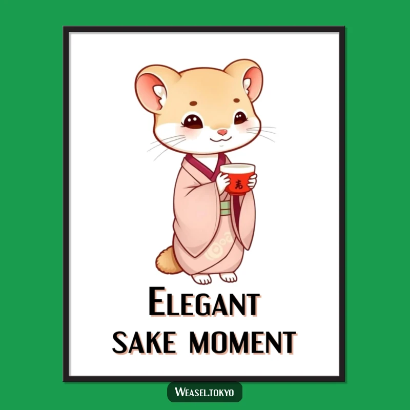 Funny Weasel Saké Balance Poster: Elegant Art for Your Wall!