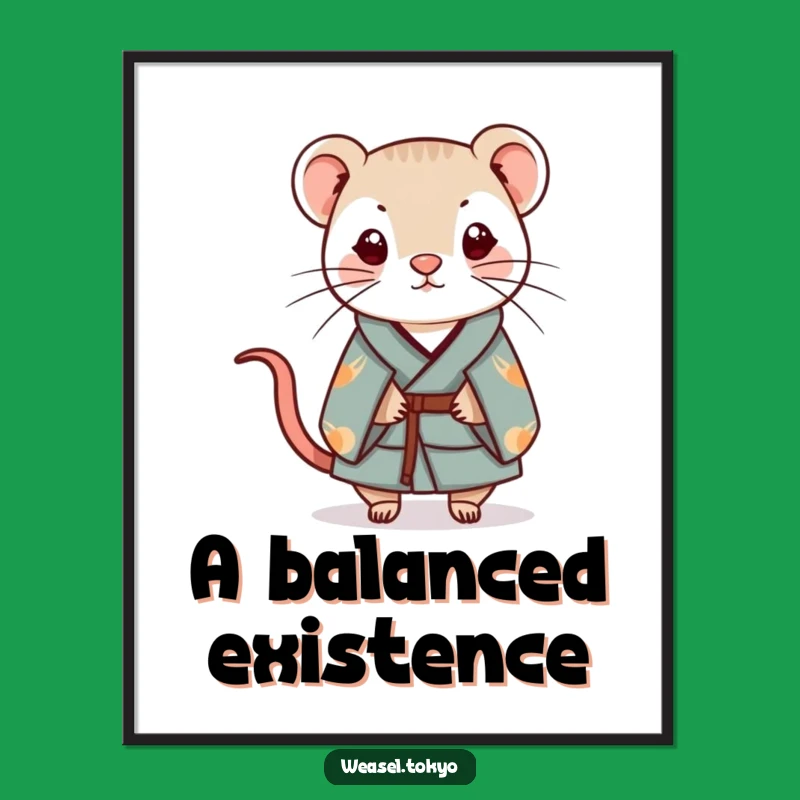 Funny Kawaii Weasel Kimono Poster - Whimsical Balance Art - Decor Gift