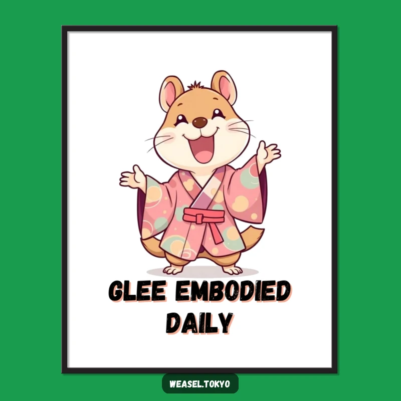 Funny Kawaii Weasel Kimono Poster: Joyful Gestures Art - Wall Decor Gift