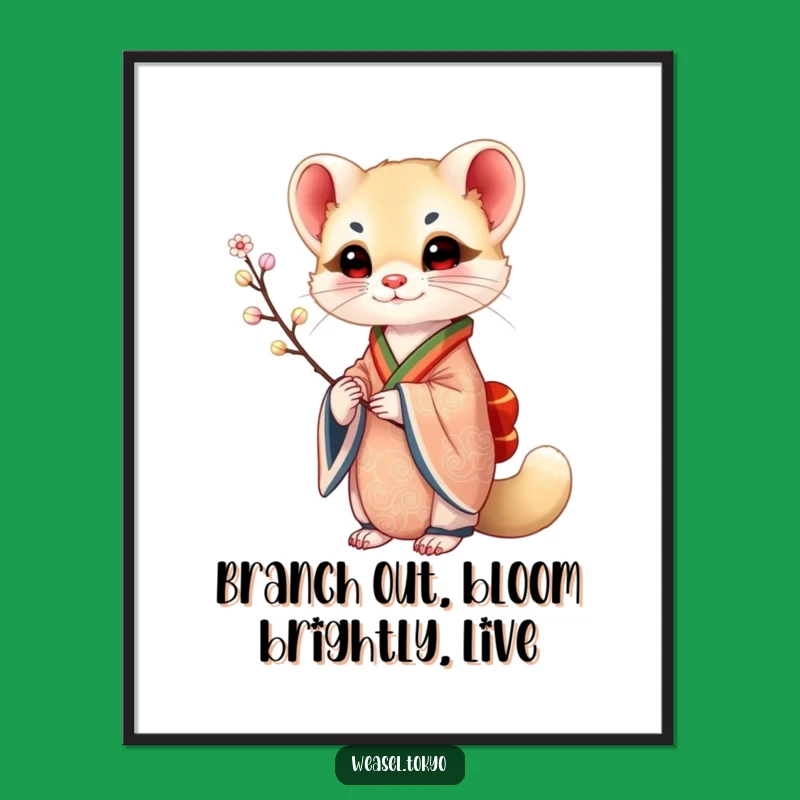 Elegant Free Printable Wall Art: Weasel with Branch - Downloadable Sophisticated Decor!