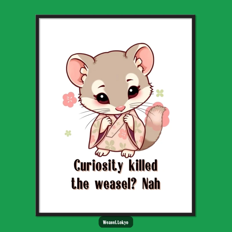 Funny Free Printable Wall Art: Curious Kawaii Weasel Kimono Art - Downloadable Intrigue Decor