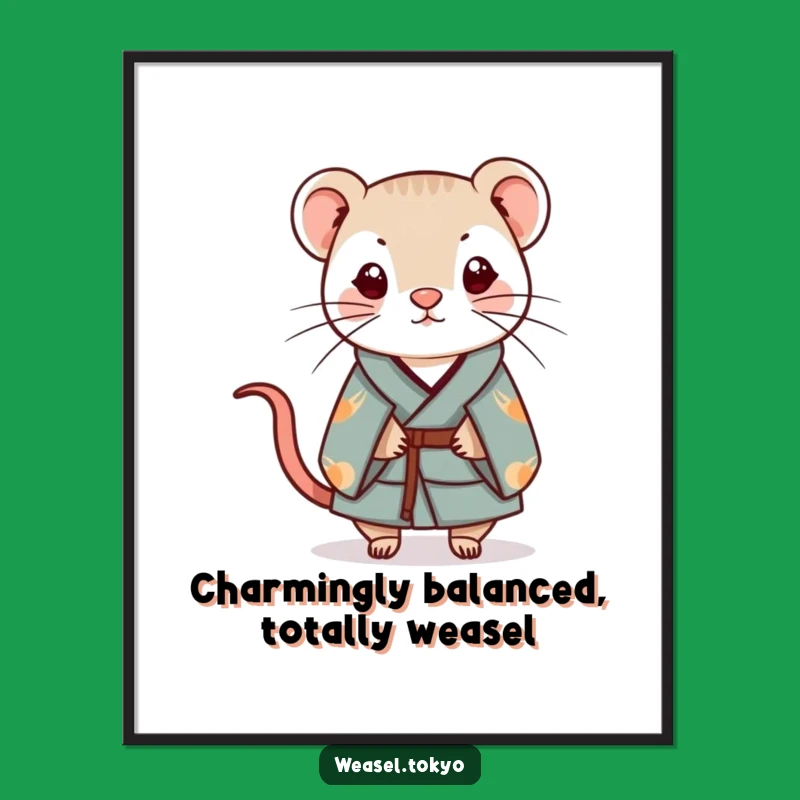 Funny Free Printable Wall Art: Whimsical Kawaii Weasel Kimono Charm Art - Downloadable Decor