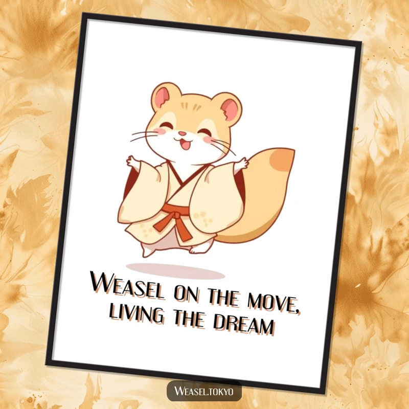 Funny Free Printable Wall Art: An energetic weasel in a flowing kimono executes a dramatic flourish, bringing joy to any room.