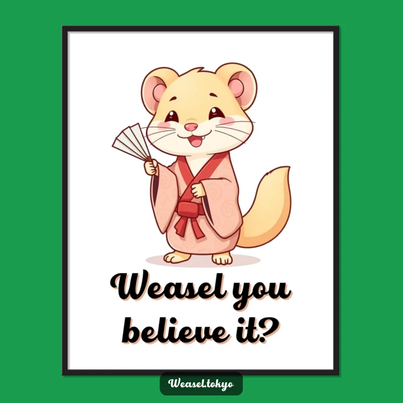 Free Printable Wall Art: Kawaii Weasel Fan Dance, Whimsical Downloadable Art