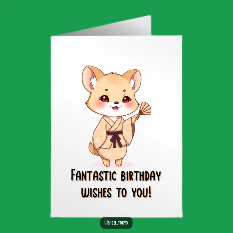 Free Printable Birthday Card: Waving Fan Weasel Cheer, Downloadable & Print at Home Joy