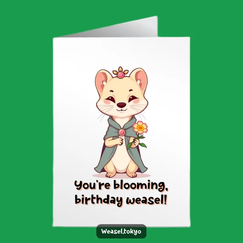 Free Printable Birthday Card: Elegant Weasel Flower Wish Digital Gift