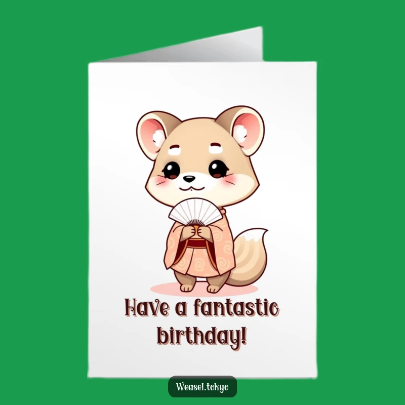 Free Printable Birthday Card: Elegant Weasel Offering Fan Downloadable Gift