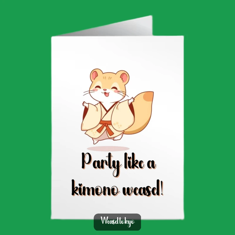 Free Printable Birthday Card: Funny Weasel Kimono Flourish Digital Download Gift