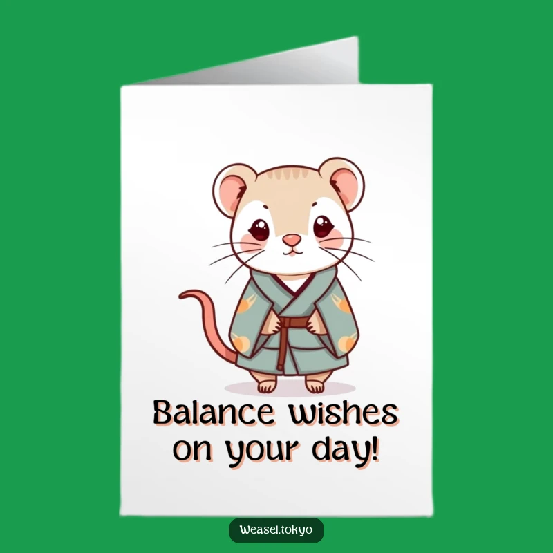 Free Printable Birthday Card: Whimsical Kawaii Weasel Kimono Charm Funny Card - Instant Download Gift