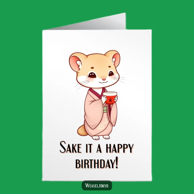 Free Printable Birthday Card: Saké Toast Weasel, Downloadable & Print at Home Celebration