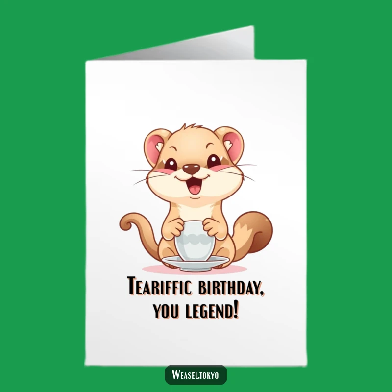 Free Printable Birthday Card: Funny Weasel Tea Party PNG - Hilarious Downloadable Gift!