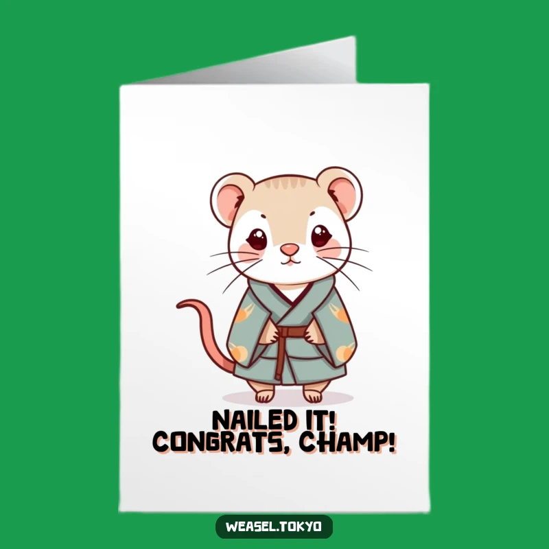 Free Printable Congrats Card: Whimsical Kawaii Weasel Kimono Charm - Balanced Funny Download Gift