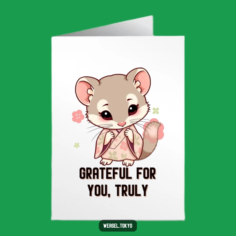 Free Printable Thank You Card: Curious Kawaii Weasel Kimono - Funny Grateful Download Gift