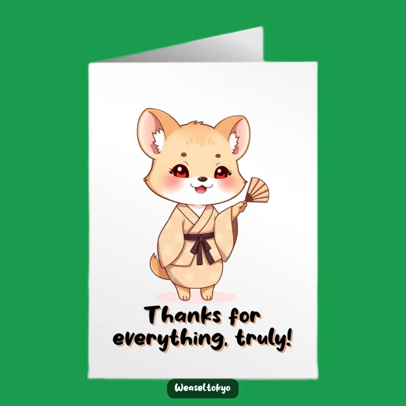 Free Printable Thank You Card: Waving Thanks Weasel, Downloadable & Print at Home Gratitude