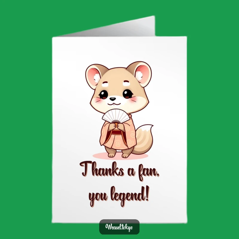Free Printable Thank You Card: Weasel with Fan Expresses Gratitude