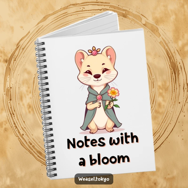 Funny Notebook: A well-dressed weasel politely offers a tiny, smiling flower, perfect for inspiring creative thoughts and gentle reflections.