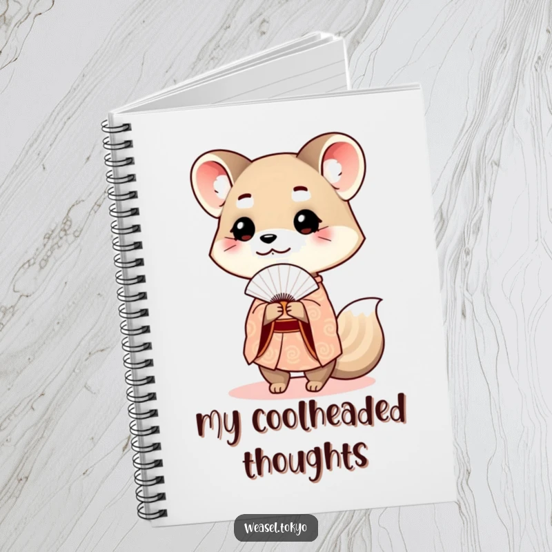 Funny weasel kimono notebook featuring a cute weasel in a patterned kimono offering a fan, perfect for notes.